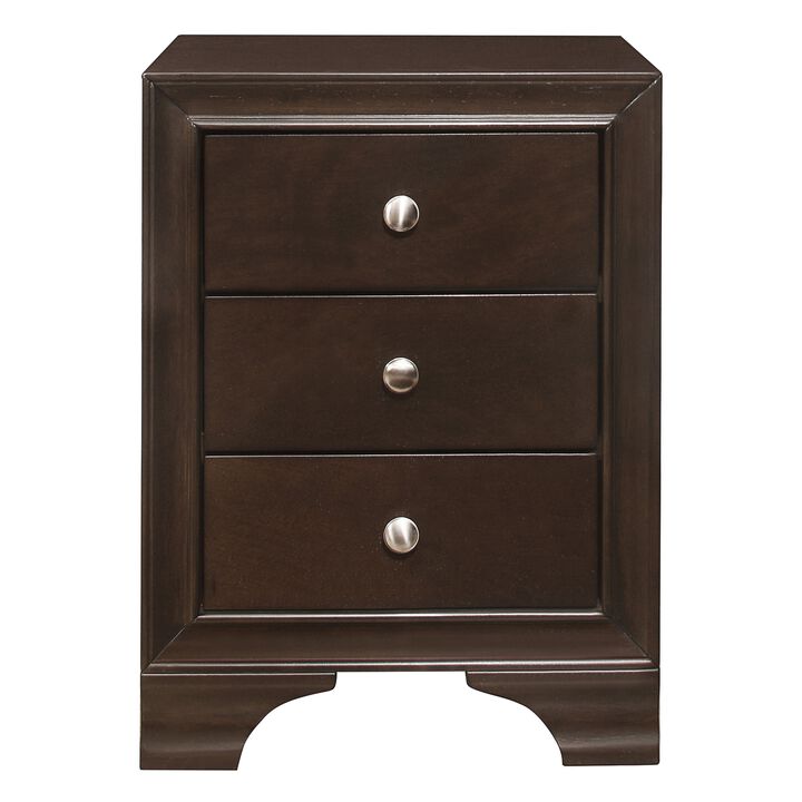 Folu 26 Inch Nightstand, USB Port, 3 Drawers with Chrome Knobs, Brown - Benzara