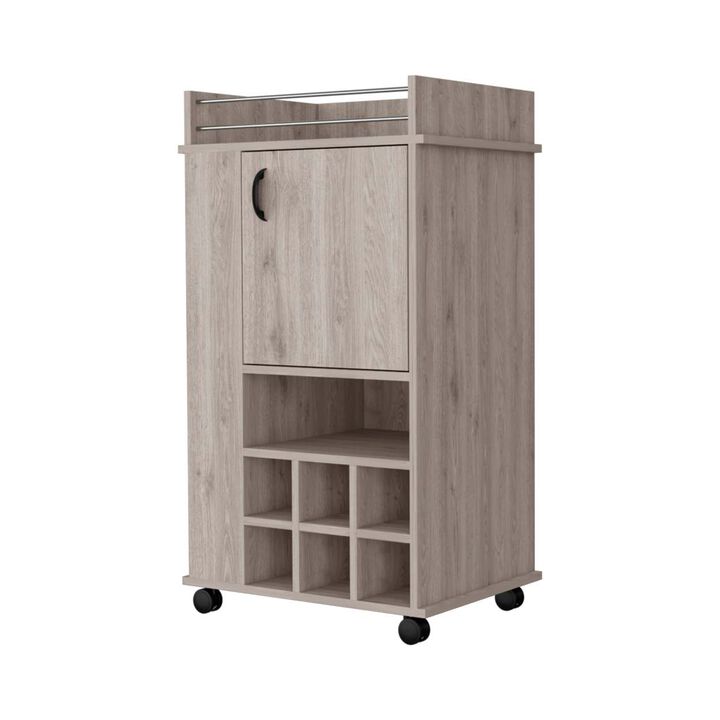 Allandale 1-Door Bar Cart With Wine Rack And Casters Light Gray