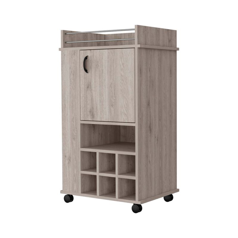Allandale 1-Door Bar Cart With Wine Rack And Casters Light Gray