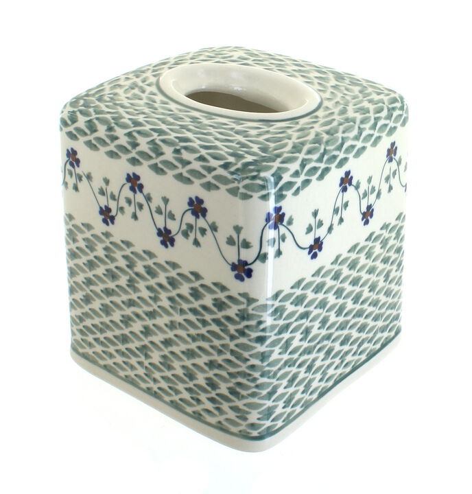 Blue Rose Polish Pottery Garden Bouquet Tissue Box