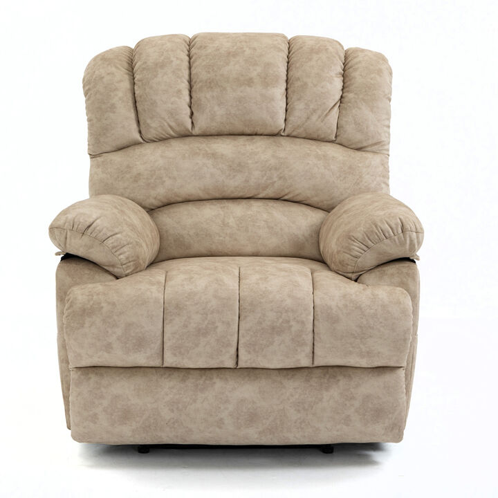Large Manual Recliner Chair In Fabric For Living Room, Beige