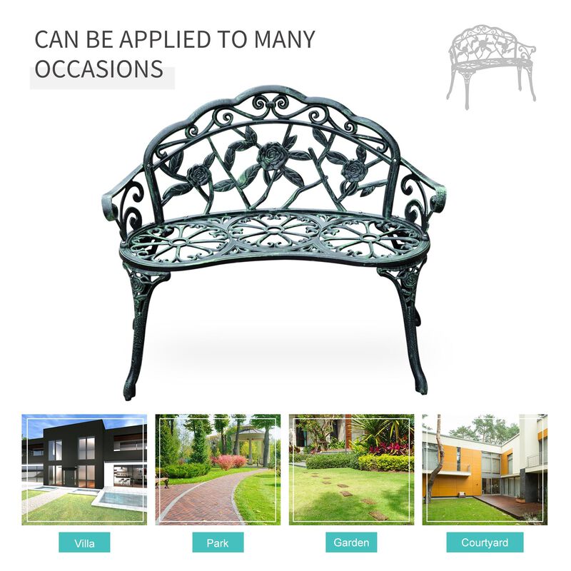 Vintage Garden Duo: Antique Green Floral Cast Aluminum Loveseat