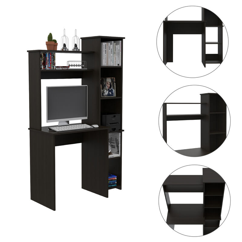 DEPOT E-SHOP Aramis Desk, Five Shelves, Two Superior Shelves, Black