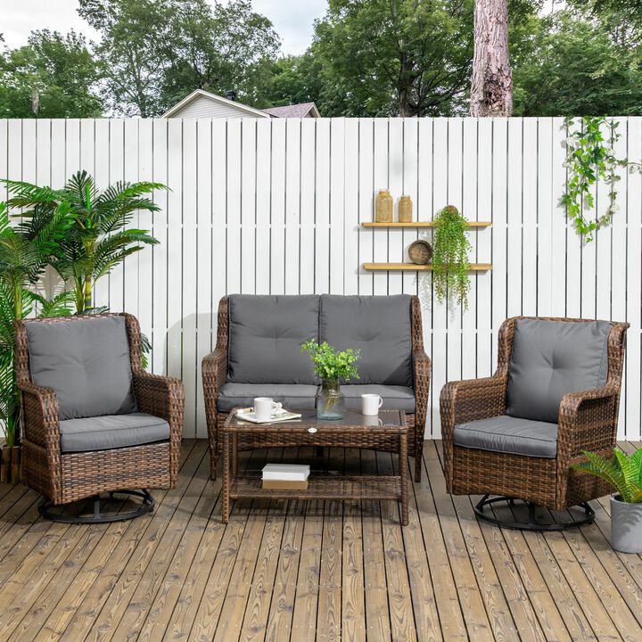 Gray Outdoor Lounge: 4-Piece Rattan Set with Swivel Chairs & Table