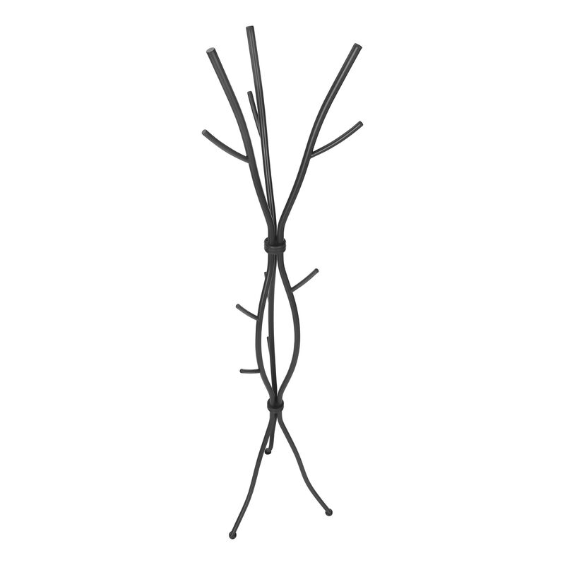 Monarch Specialties I 2062 Coat Rack, Hall Tree, Free Standing, 11 Hooks, Entryway, 74"H, Bedroom, Metal, Black, Contemporary, Modern