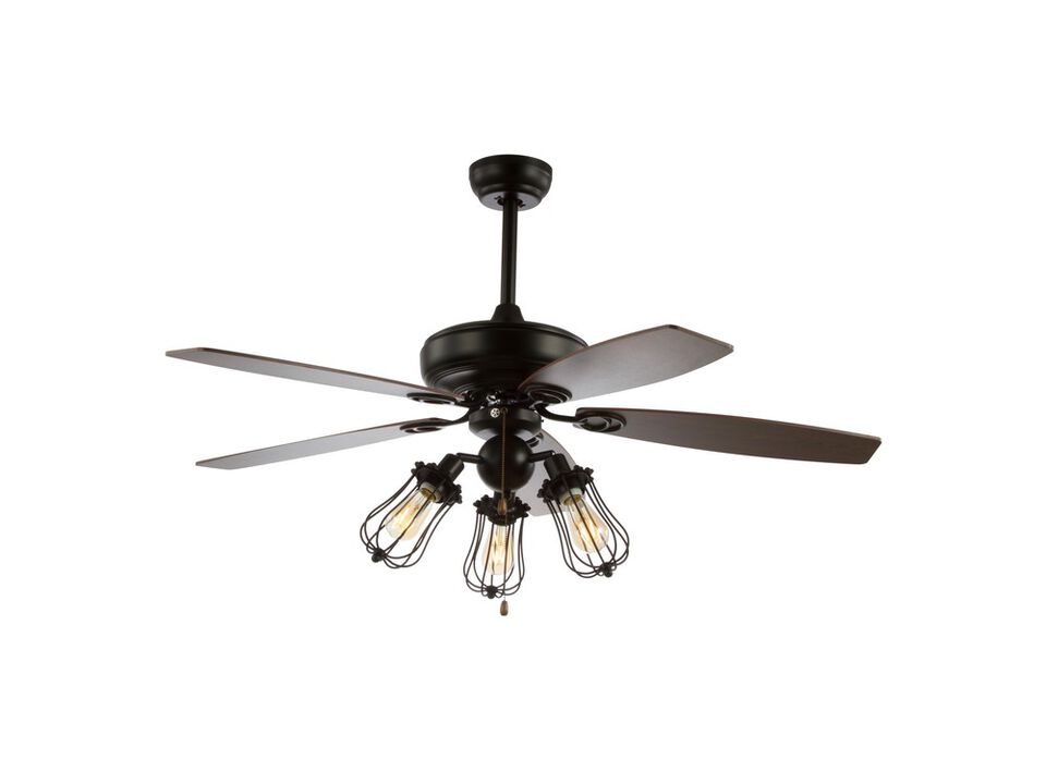 Lucas Caged 3-Light Metal/Wood LED Ceiling Fan