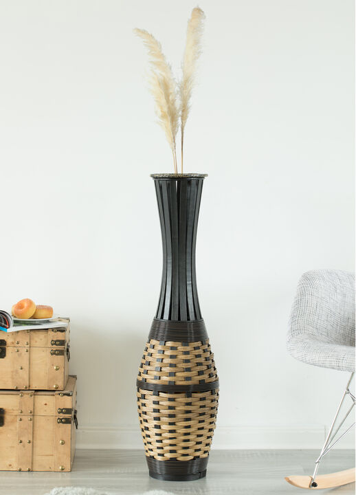 Elegant Antique 34-inch-tall Trumpet Style Floor Vase - Versatile Entryway or Living Room, or Bedroom Decor with Decorative Bamboo Rope Accent - Rich Brown Finish – Modern Statement Vase