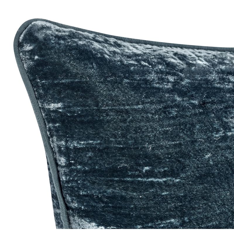 Timo Lumbar Throw Pillow, 14x26 Inch Blue Silk Viscose, Reversible  - Benzara