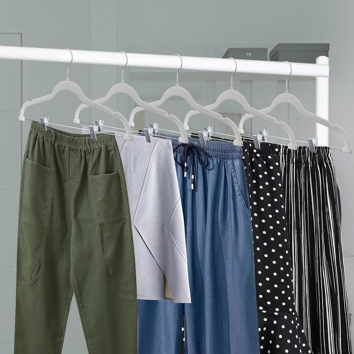 Velvet Skirt Hangers – with Adjustable Clips, 360 Degree Swivel Hook, and Non-Slip Shoulder Notch, Holds Up to 10 lbs, for Organizing Skirt, Pants, Dress, and Clothes, Pack of 50, Green