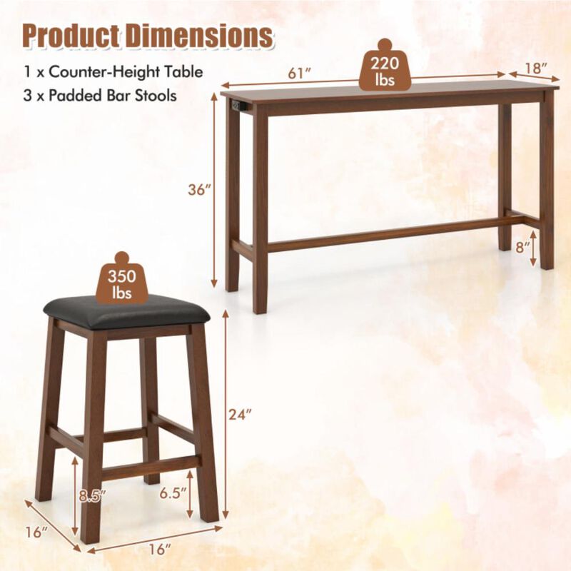 Hivvago 4-Piece Bar Table Set Counter-Height Table and 3 PVC Leather Upholstered Bar Stools