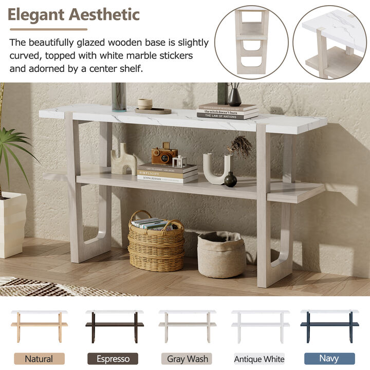 Merax Retro Elegant Console Table with Marble-Effect Top