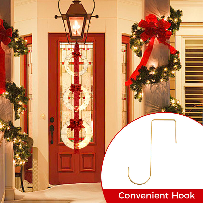 Set of 3 Christmas Lighted Wreaths with Warm White LED Lights and Bows