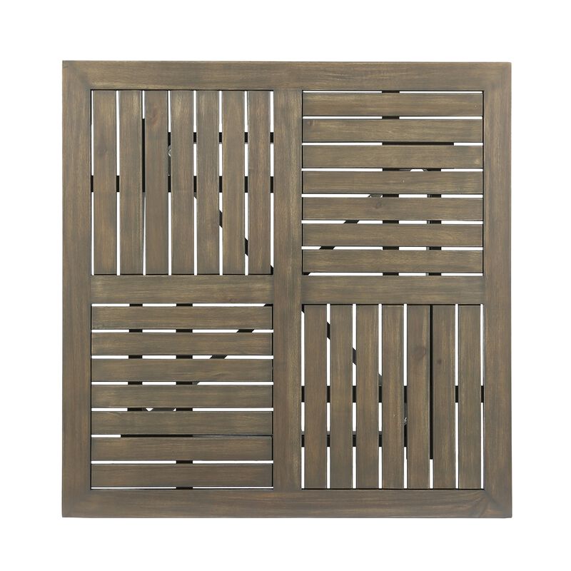Olen Outdoor Dining Table, Slat Panel Top, 33 Inch, Brown Acacia Wood - Benzara