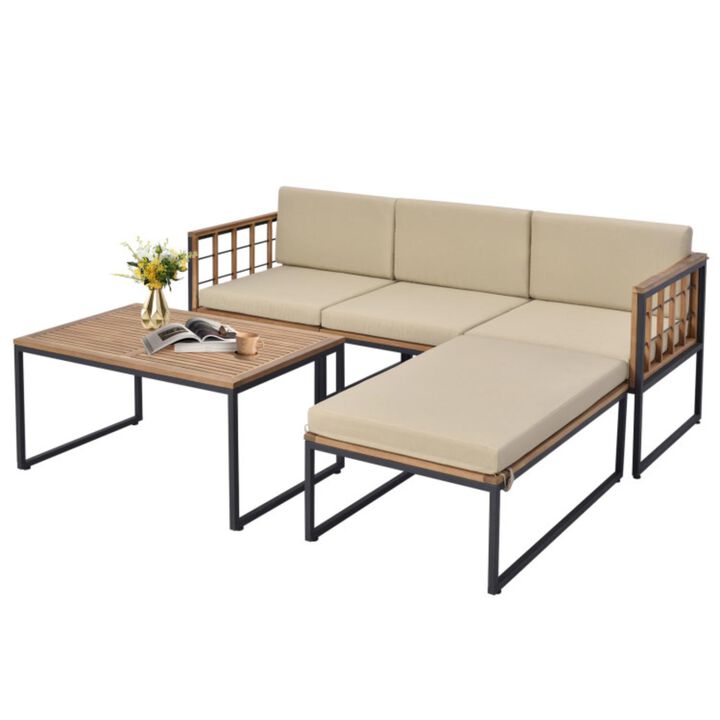 Hivvago 5 Pieces Patio Furniture Set Acacia Wood Sectional Set with Heavy-Duty Metal Frame