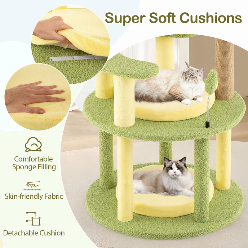 Multi-level Cat Tree Avocado Theme Cat Tower with Wide Perch Rotatable Basket