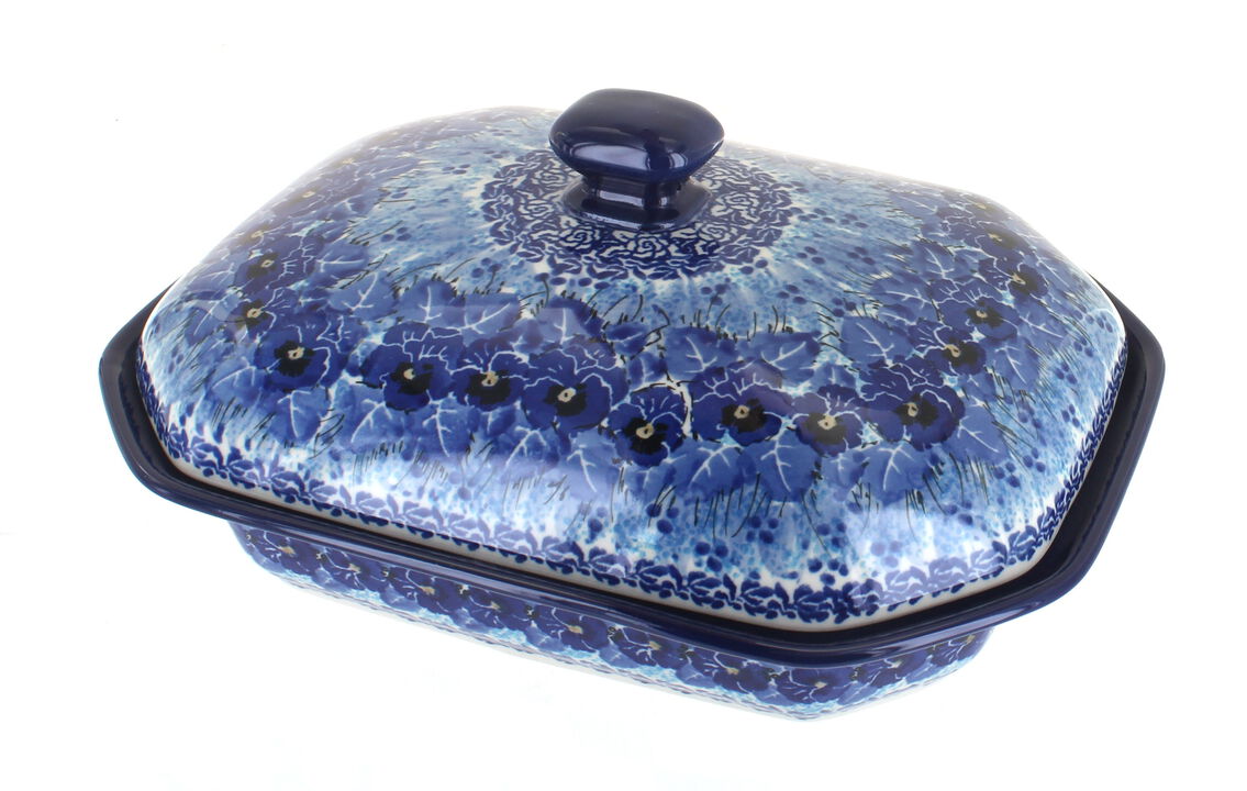 Blue Rose Polish Pottery Georgia Blue Medium Covered Baker
