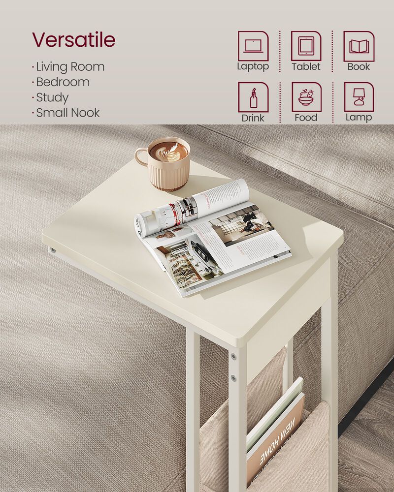 C-Shaped Side Table with Fabric Storage Bag