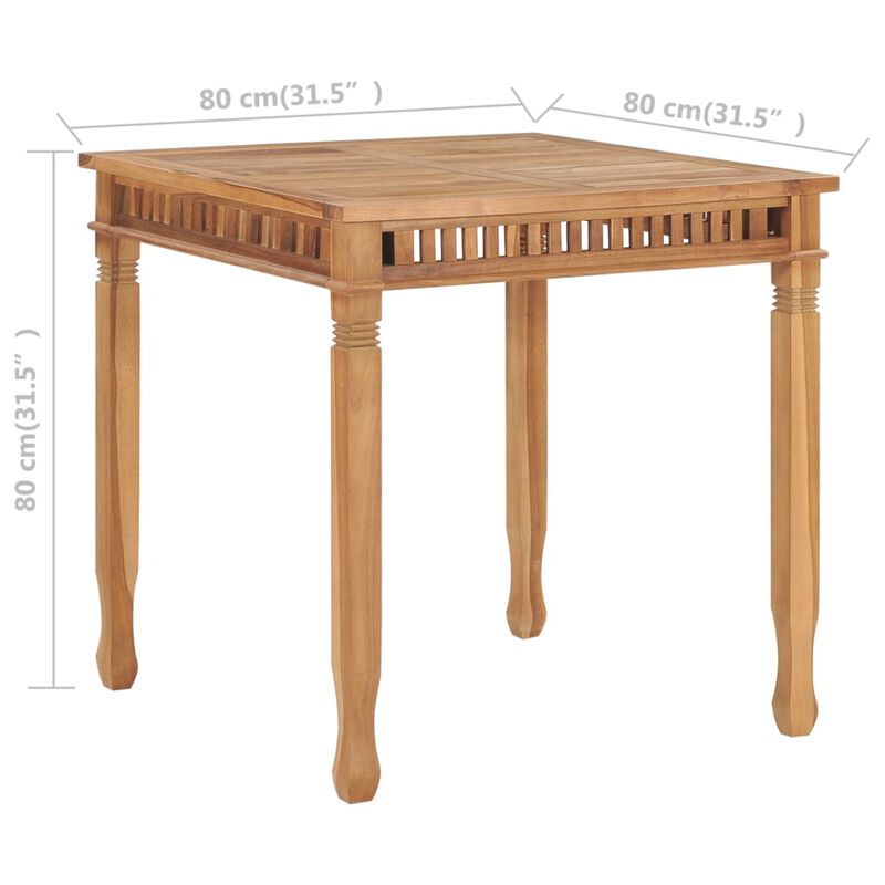vidaXL Garden Dining Table 31.5"x31.5"x31.5" Solid Teak Wood