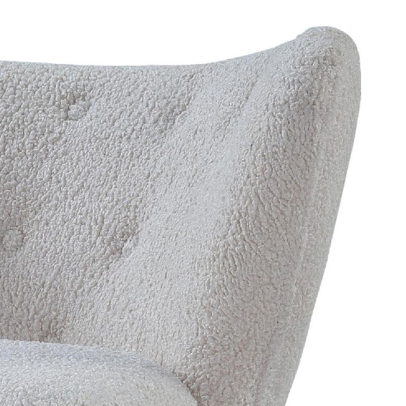 34 Inch Modern Tufted Wingback Accent Chair, Teddy Sherpa Fabric, White-Benzara