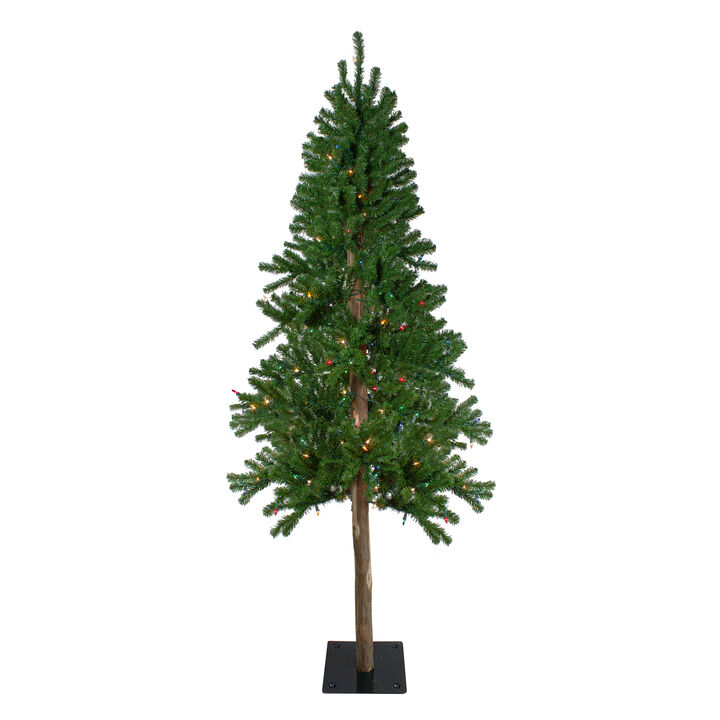 6' Pre-Lit Medium Alpine Artificial Christmas Tree - Multicolor Lights