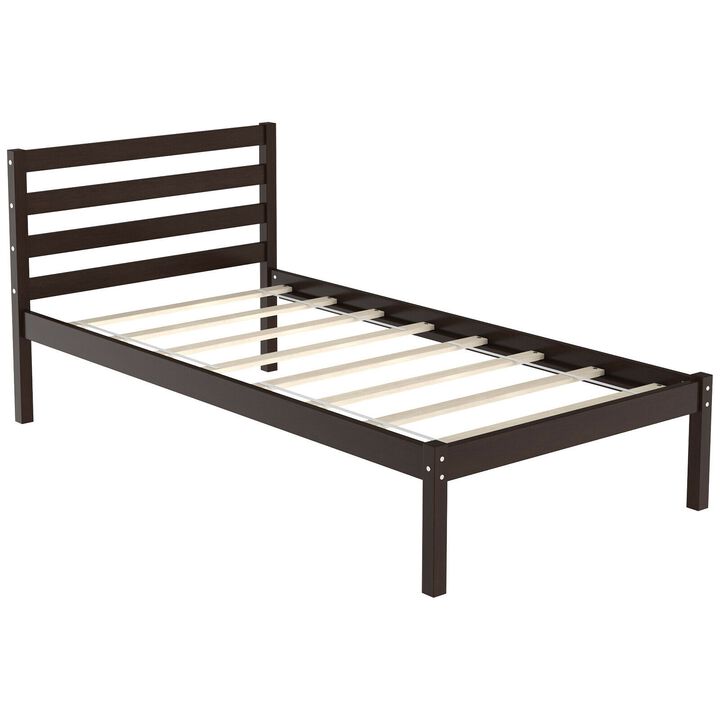 Full Size Bed frame Foundation with Solid Wooden Slat Suppor