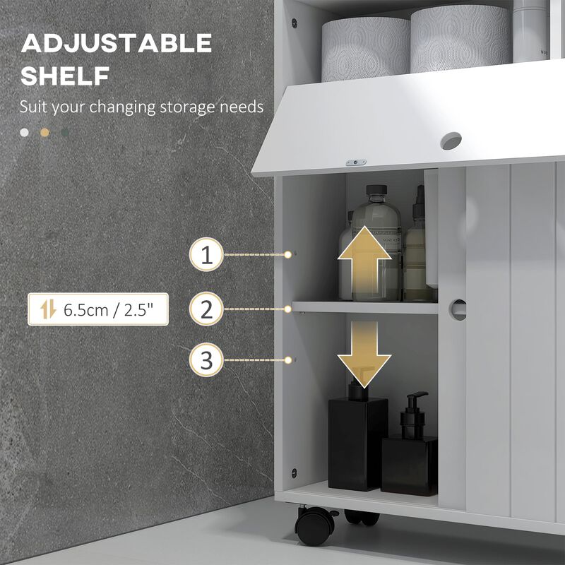 White Toilet Paper Cabinet: Slim, 4 Wheels, Sliding Doors