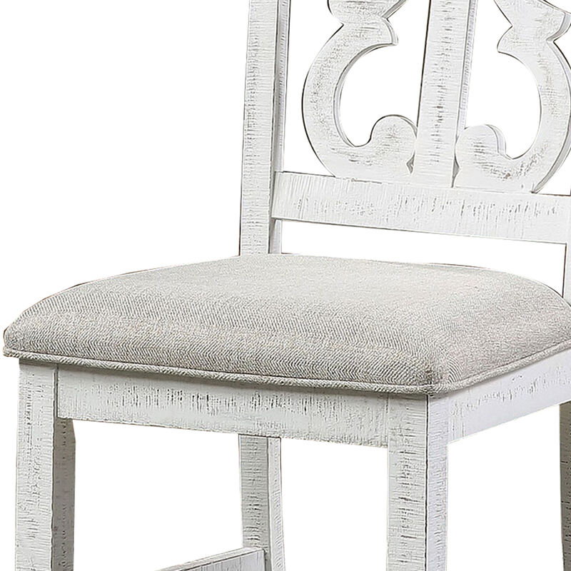 Open Scroll Back Wooden Side Chair with Padded Seat, Set of 2, White - Benzara