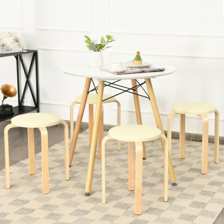Hivvago 4-Pack Bentwood Stack Stools with PU Leather Round Top