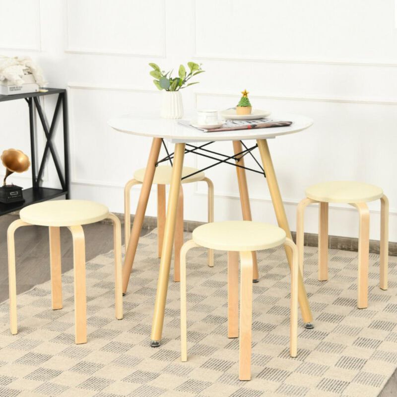 Hivvago 4-Pack Bentwood Stack Stools with PU Leather Round Top
