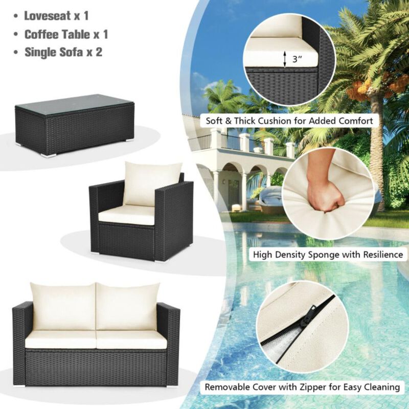 Hivvago 4 Pieces Patio Rattan Conversation Set with Padded Cushions