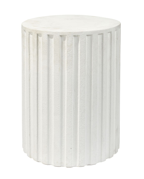 Flutted Cement Side Table, White