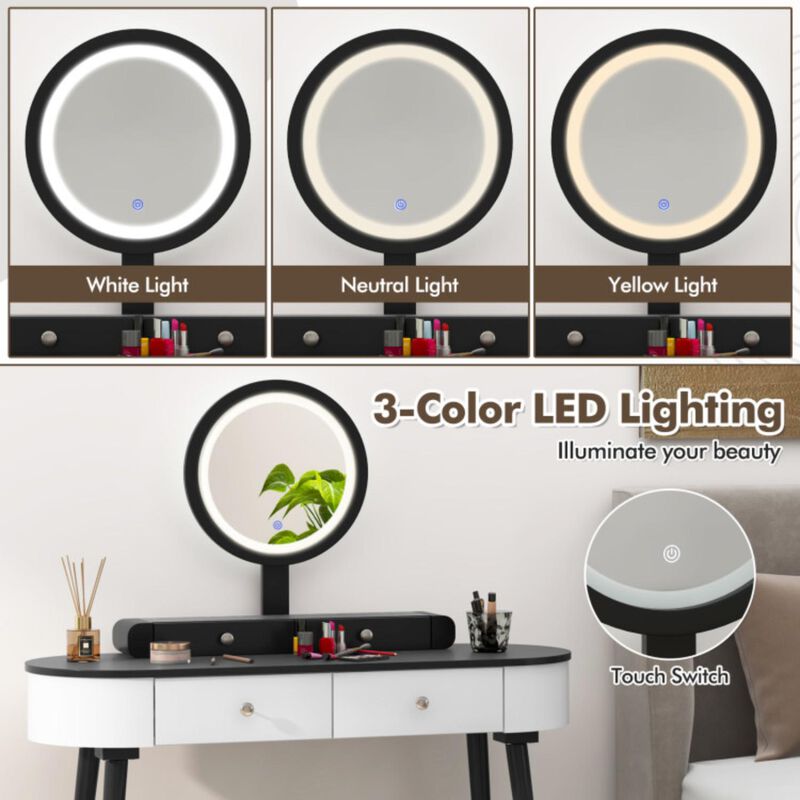 Hivvago Makeup Vanity Table Set with LED Mirror and 3 Spacious Drawers