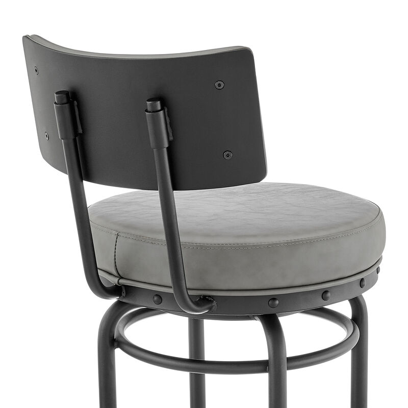 Rees Swivel or Stool in Black Finish with Grey Faux Leather