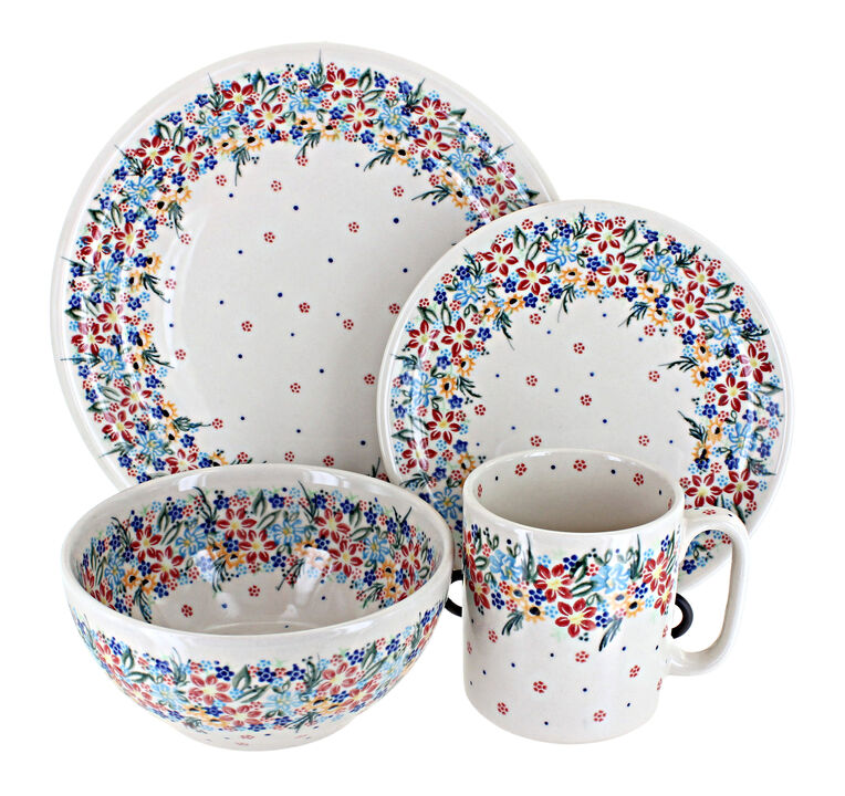 Blue Rose Polish Pottery Melanie 4 Piece Place Setting - Service for 1 Blue Rose Polish Pottery Melanie 4 Piece Place Setting - Service for 1