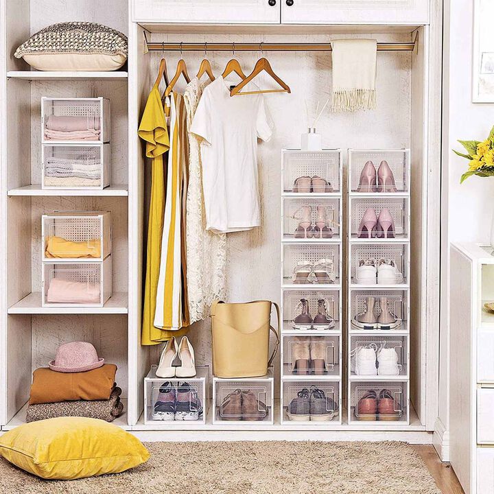 Pack of 18 Stackable Shoe Storage Organizers - Efficient Shoe Boxes for Neat Storage