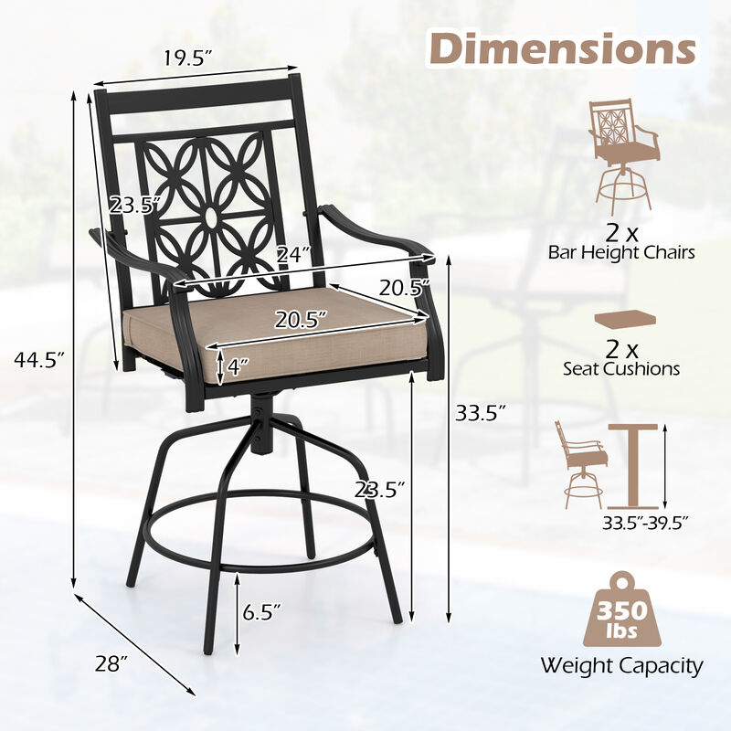 Set of 2 Outdoor Swivel Dining Chairs with Comfortable Seat Cushions