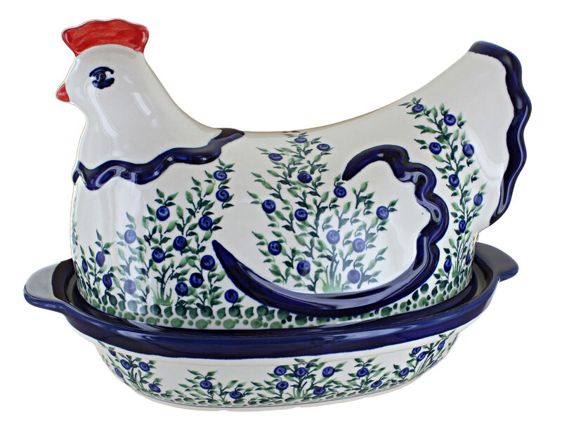 Blue Rose Polish Pottery Seaside Swirl Hen Baker