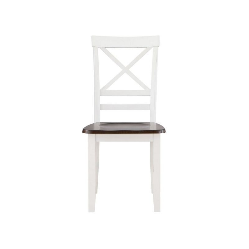 Dera 21 Inch Dining Chair Set of 2, Crossed Back, White Rubberwood Frame - Benzara