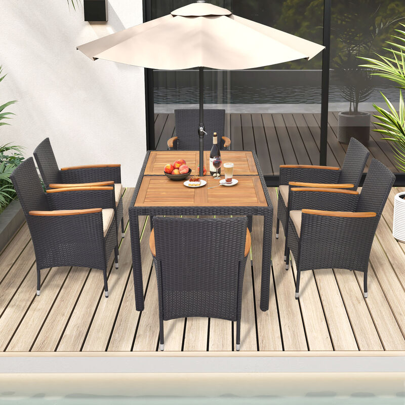 7 Pieces Outdoor Dining Set with Umbrella Hole for Backyard