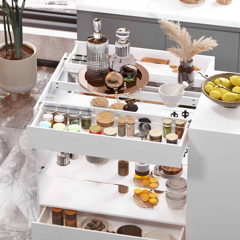White 8-Drawers 47.2 in. Width Bedroom Dresser with Glass Top and Glass Drawers