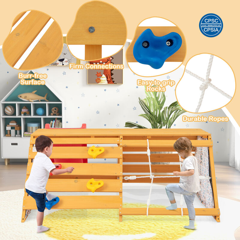 5-in-1 Jungle Gym Wooden Indoor Playground with Slide Rock Climbing Wall Rope Wall Climber