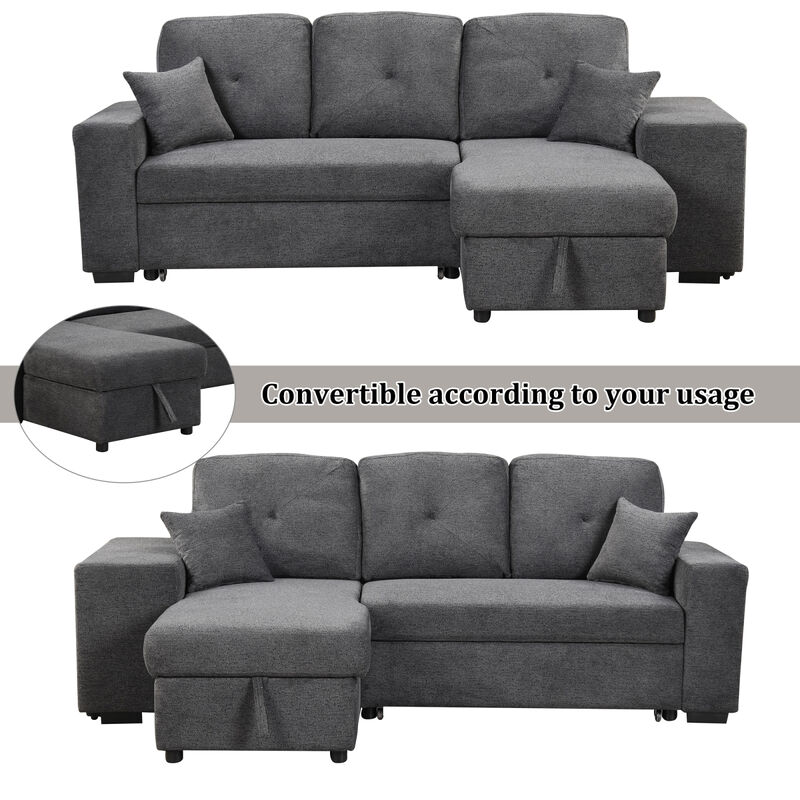 Sectional Sofa Bed with Storage Chaise and 2 Stools