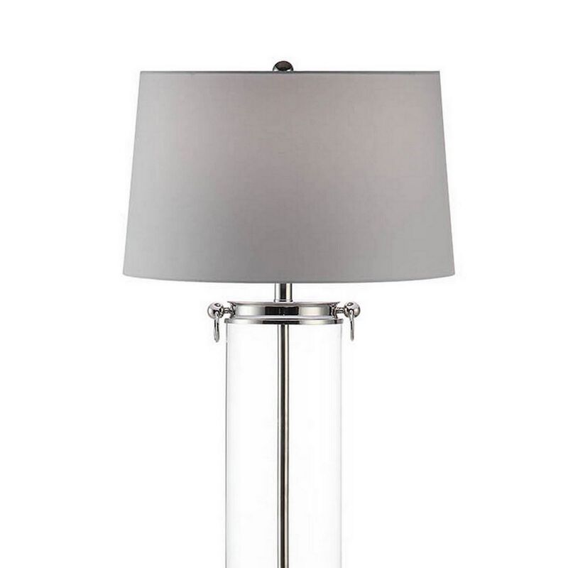 Axie 60 Inch Floor Lamp, Clear Glass Stand, Empire Shade, Metal, Nickel-Benzara