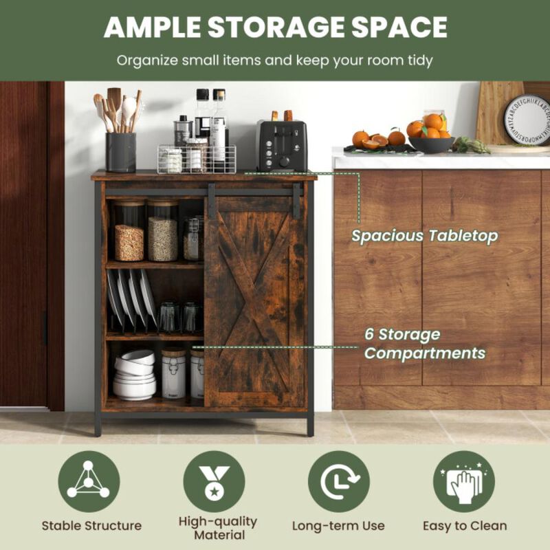 Hivvago 32 Inch Farmhouse Sideboard Buffet Cabinet with Sliding Barn Door and Adjustable Shelves