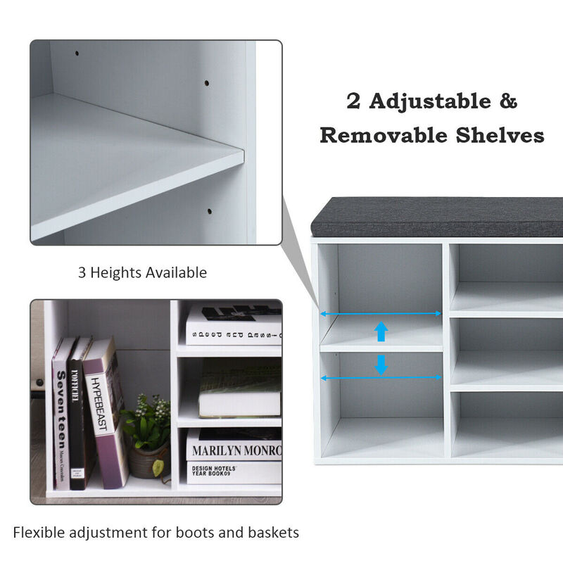 10-Cube Organizer Shoe Storage Bench with Cushion for Entryway