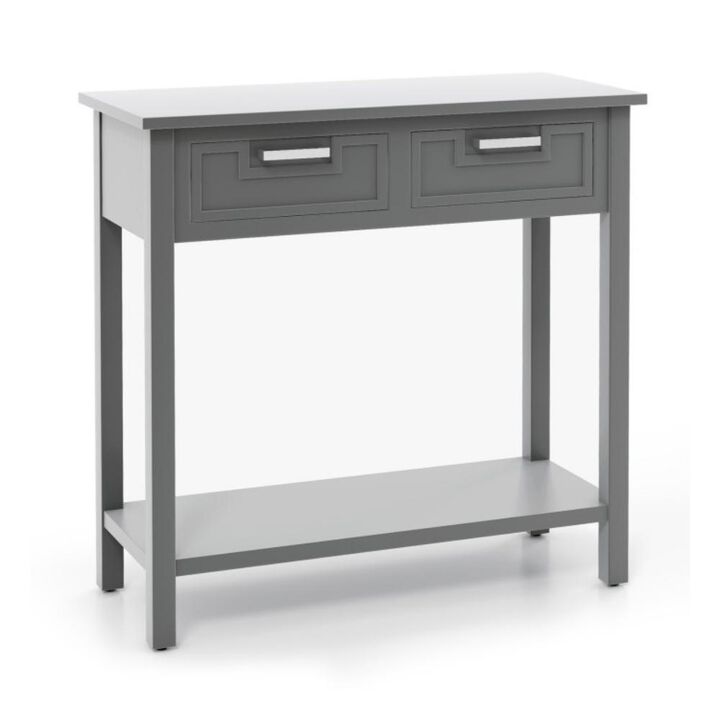 Hivvago Narrow Console Table with Drawers and Open Storage Shelf