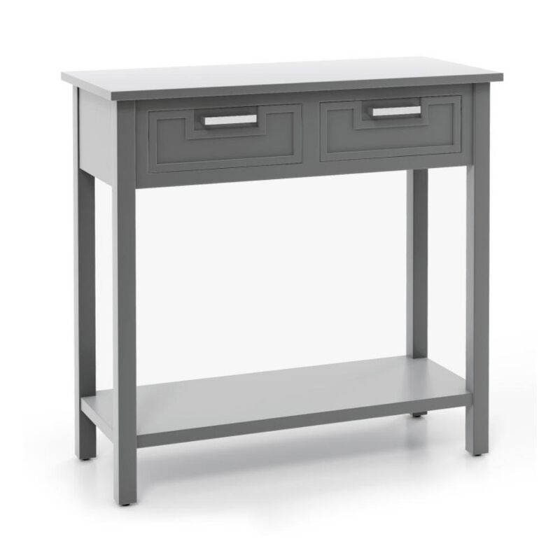 Hivvago Narrow Console Table with Drawers and Open Storage Shelf