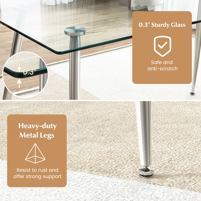 Glass Rectangular Dining Table with Metal Legs
