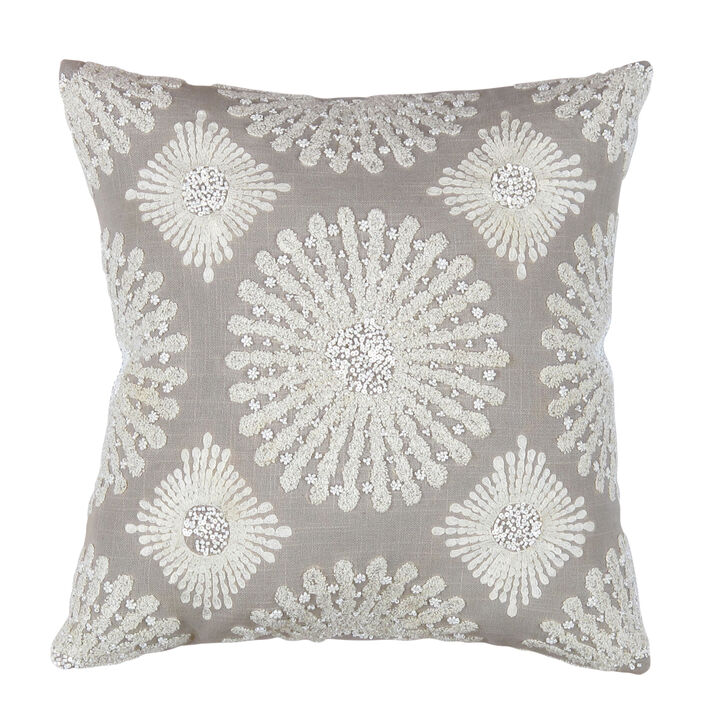 Pasargad Home Naples Embroidered Pillow, Grey/Ivory