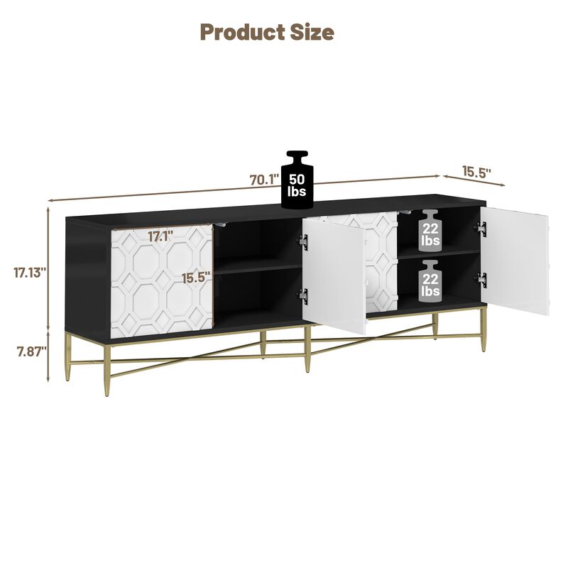 MONDAWE Modern Black and White Color Scheme Press Design 4 Door Cabinet, Living Room TV Stand